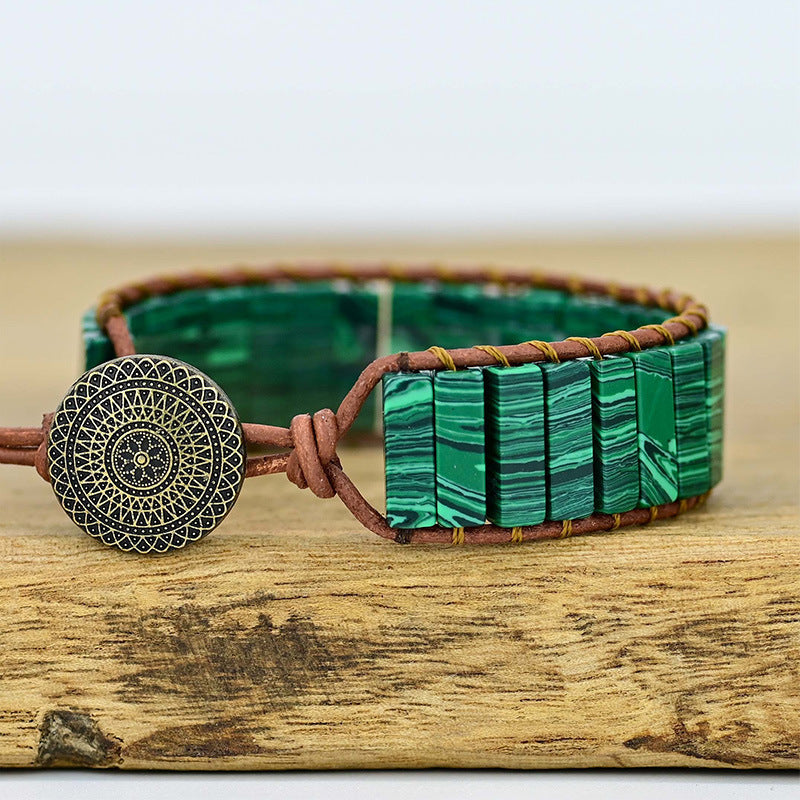 Bohemian Handwoven Natural Malachite Bracelet