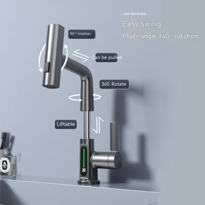 Intelligent Digital Display Faucet Pull-out Basin Faucet Temperature