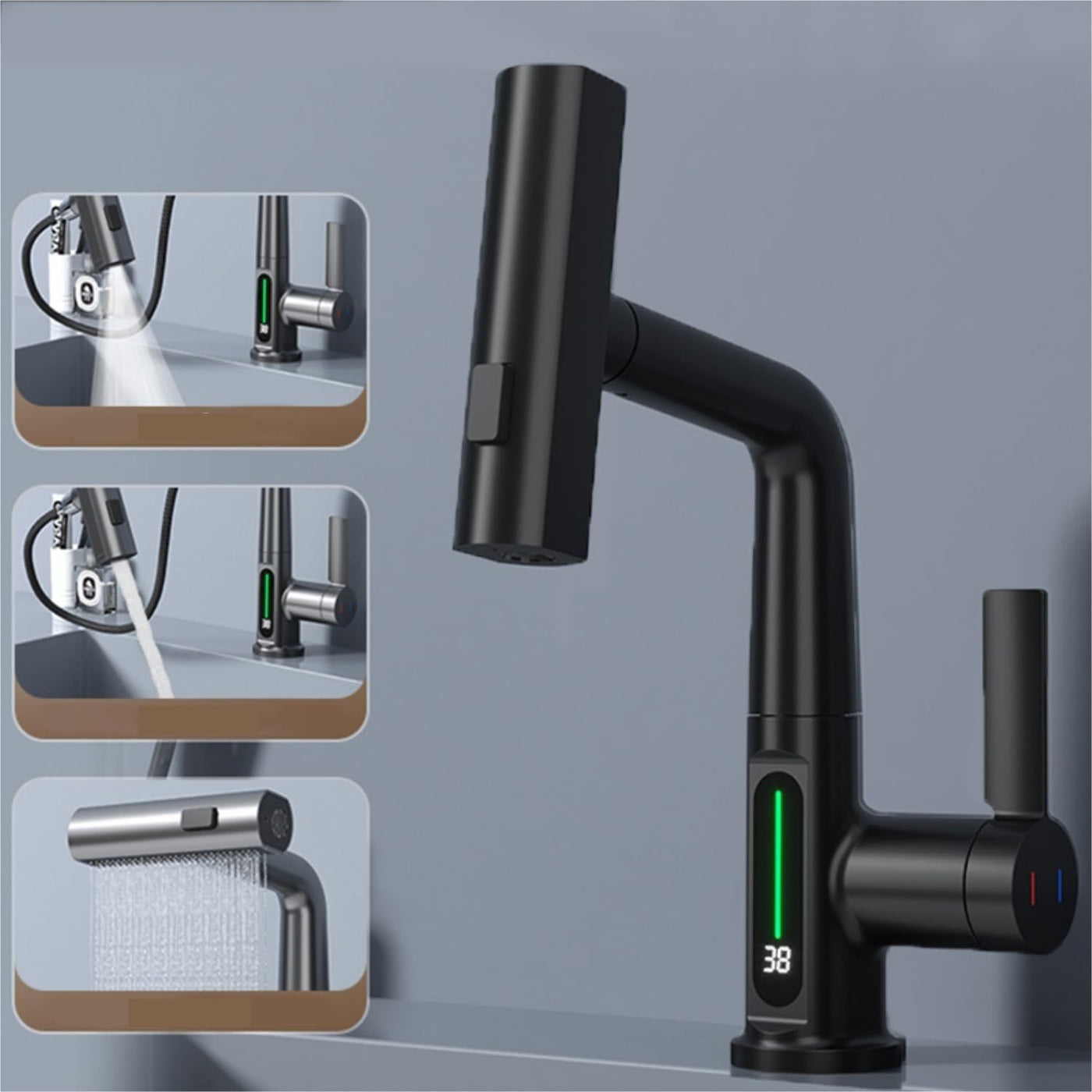 Intelligent Digital Display Faucet Pull-out Basin Faucet Temperature