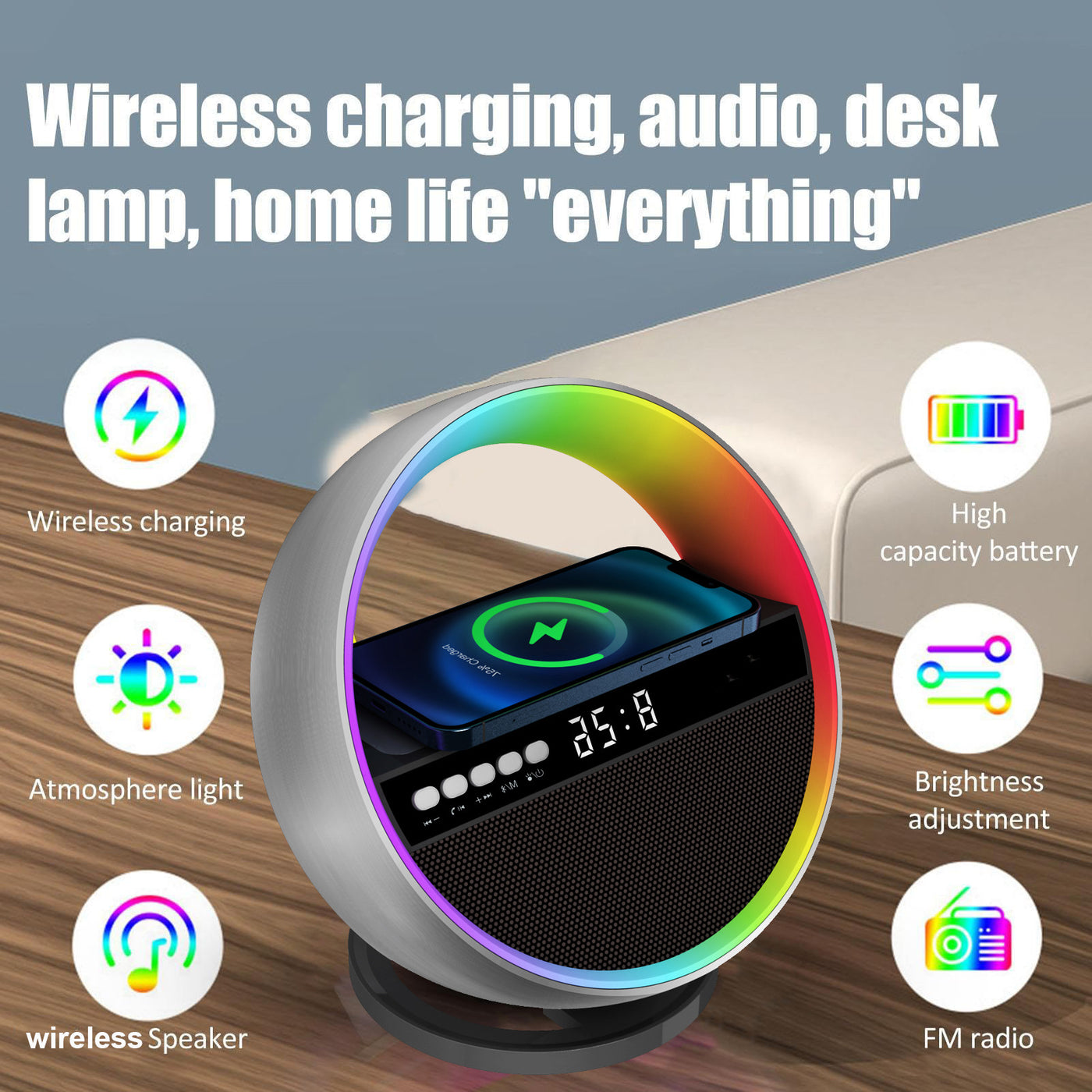 RGB Night Light Wireless Charger Bluetooth Speaker Light Home Decor