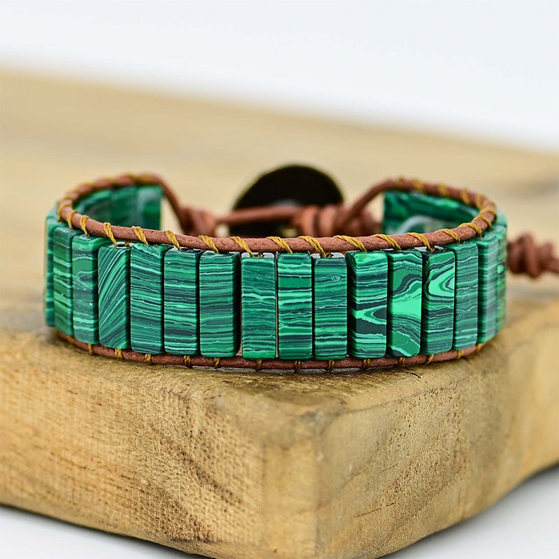 Bohemian Handwoven Natural Malachite Bracelet